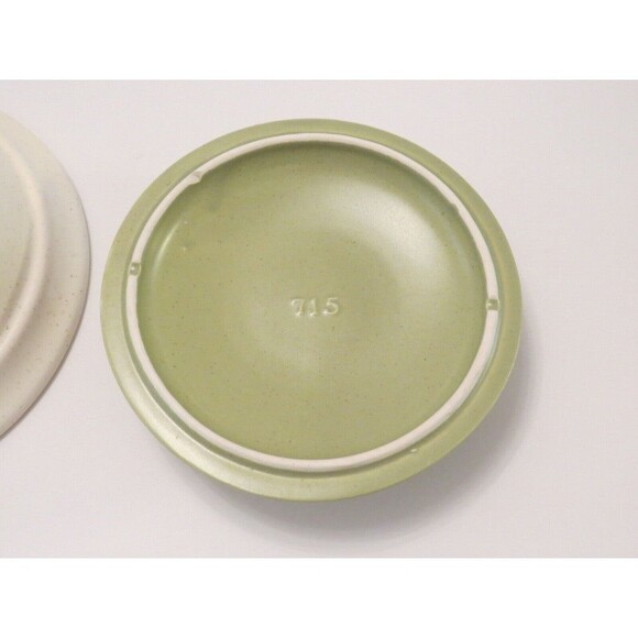 Calif Pottery 715 Mid Century Modern Bowl 1 qt Ivory Speckled Lid Lime Green USA - Picture 8 of 12